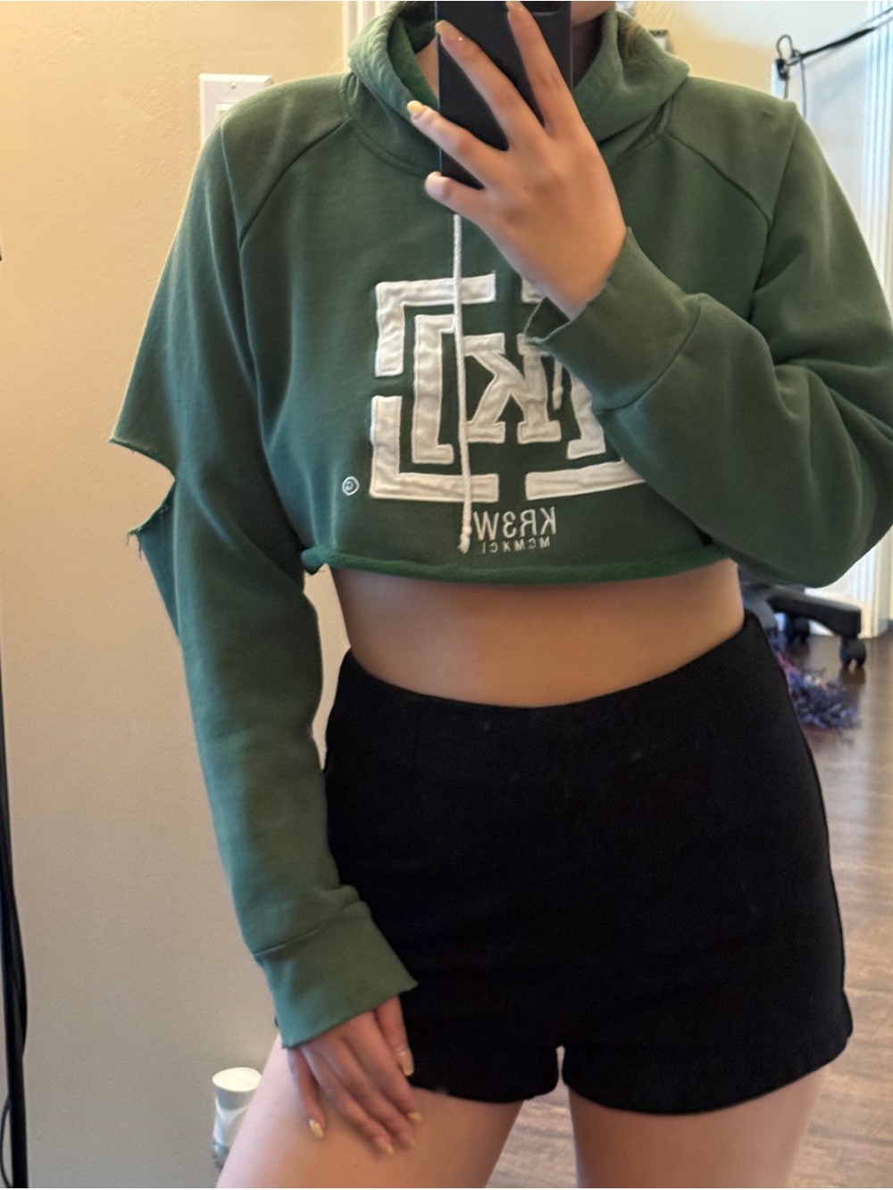 KR3W Forest Green Cropped Hoodie with White Logo